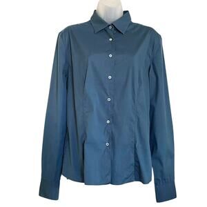 Loro Piana Italy Blue Cotton Stretch Button-Down Fitted Women's Shirt Size 48/12